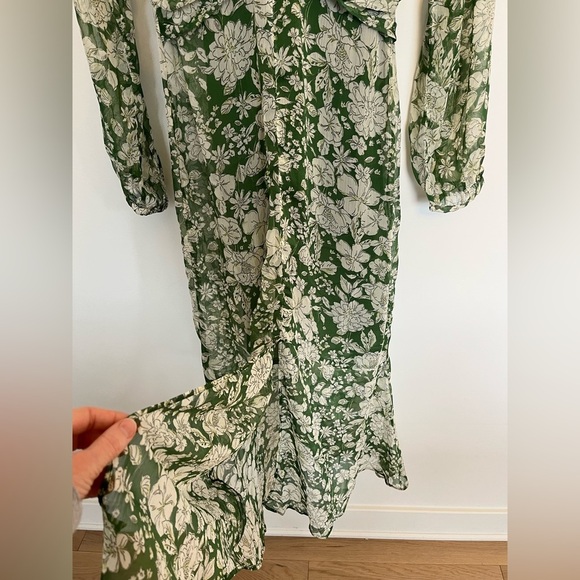 Mango floral « Lila » chiffon midi dress Floral Green Wrap Dress size 4 - Picture 11 of 12